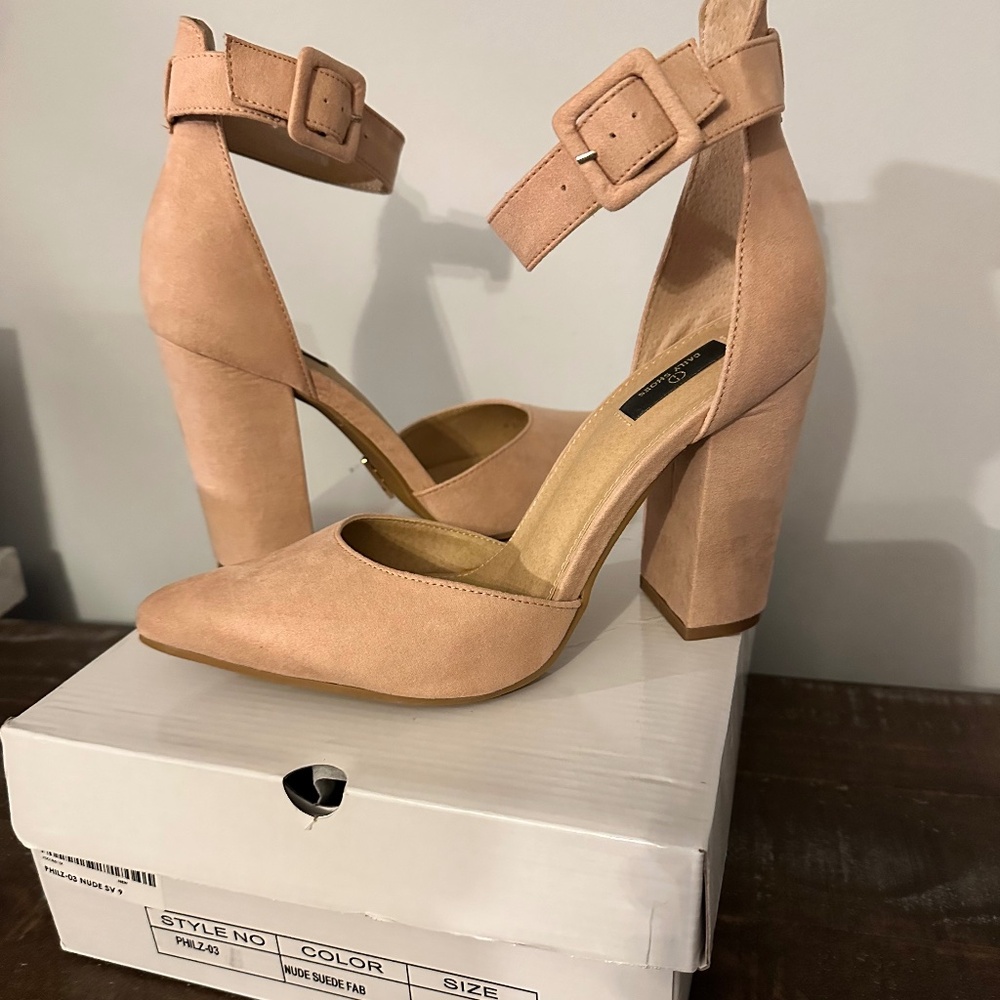 Swede nude block heels